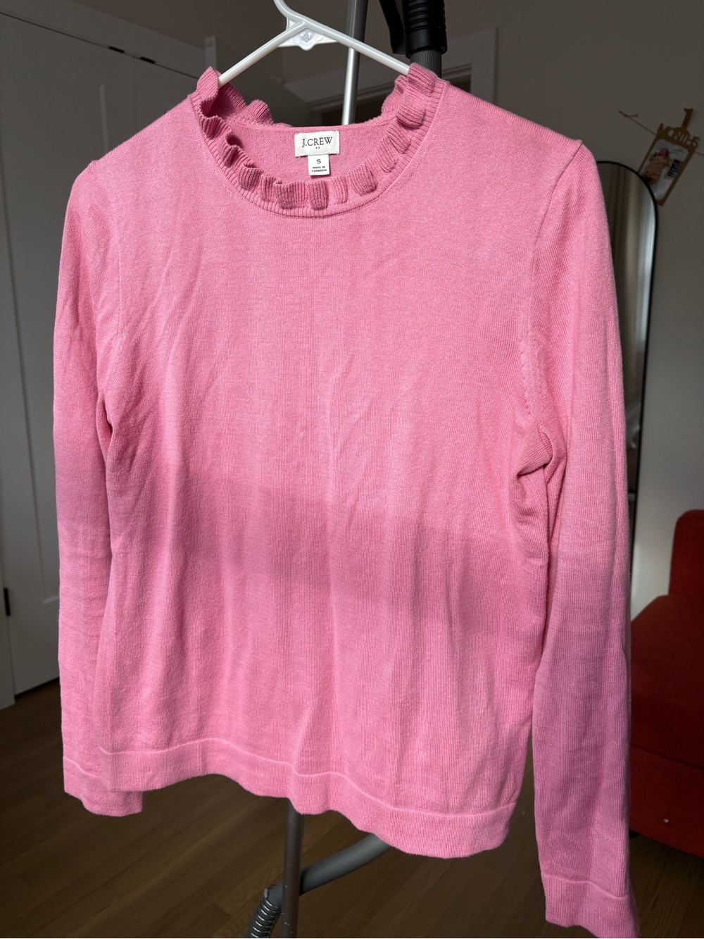 J. Crew Pink Ruffle-Neck Knit Sweater
